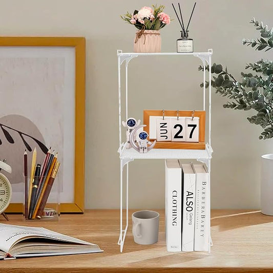 Locker Organizer Shelf Stackable Extra Locker Shelf for School Locker Organizer Storage Cabinet Accessories Suitable for School, Office, and Home use (2, White)