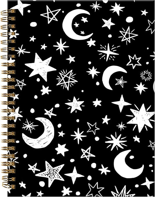 Spiral Journal Notebook,A5 Hardcover Lined Journals for Women Girl 6 x 8.3 in,120 Pages Thick Paper,Cute College Ruled Writing Notebook for Gifts Office Work School(Moon Stars)