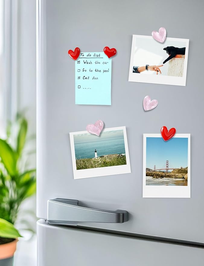Mymazn 12Pcs Fridge Magnets Cute Refrigerator Magnet, Colorful Magnets for Whiteboard Cabinet Locker, Heart Decorative Magnets for Classroom Kitchen Office (Pink Red)