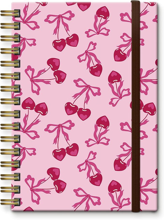 Bansutay Spiral Journal Notebook, A5 Cute Notebooks for Women Men, College Ruled Hardcover Notebook for Work & Note Taking, 60 Pages Double-Wire Journals for Writing (Cute Pink Cherry Bow)