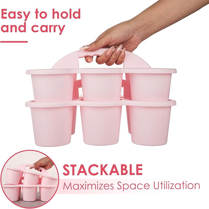 2 Pack Classroom Caddy For School,Kidsroom,Pencil Holder,Plastic Cup Caddy for Drink Delivery(Pink)