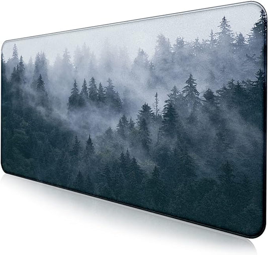 Large Extended Gaming Mouse Pad with Stitched Edges, Non-Slip Waterproof Rubber Base Mouse Pad for Office, Computer, Keyboard, Laptop and Home Desk Pad 35.4 x 15.7 x 0.12 Inch (Grey Forest)