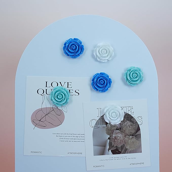 15 pcs - Cute Flower Magnet, Blue Rose Magnet for Fridge and Locker, Whiteboard, and Decoration(15 pcs - Rose - Blue)