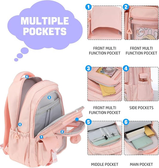 School Backpack for Girls, 15.6 Inch Laptop Bags for Middle School Students-Kindergarten Elementary College Backpacks,Large Backpack for Teen Girl Students Casual Travel Daypacks-Pink