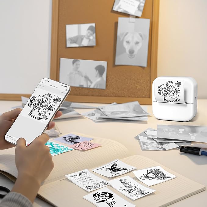 Print Pods Mini Sticker Printer, Sticker Printer, Mini Printer for Study Notes, DIY, To-do List, Mini Thermal Printer Compatible with iOS & Android, M02L Print Pods Mini Printer for Students
