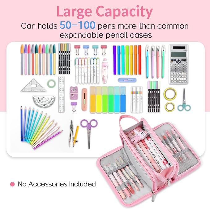 Sooez Large Pencil Case, Big Capacity Pencil Pouch Pen Bag with 3 Compartment, Portable Canvas Stationery Organizer with Zipper, Cute Aesthetic School Supplies for Teen Girls, Sky Blue with Plaid