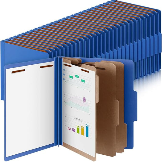 72 Pcs Classification Folders Letter Size, 3 Divider Pressboard File Folder with Fasteners, Expanding File Organizer Bulk for Teachers, Clergy, Office, Church, Christmas Donations (Dark Blue)