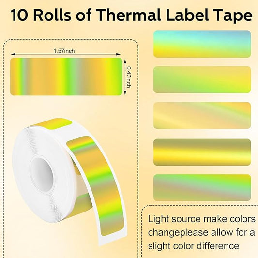 1600 Pcs Label Tapes 12 x 40 mm Laminated Stickers Replacement Compatible with D30 Portable Thermal Label Paper Printer Tapes Refill for Office 160pcs/roll