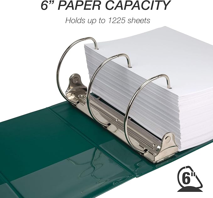 Samsill Durable 6 Inch Binder, Made in The USA, Locking D Ring Binder, Customizable Clear View Cover, Forest Green, Holds 1225 Pages