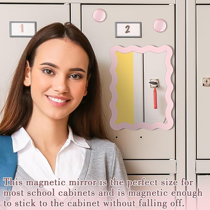 Scalloped Magnetic Locker Accessories Kit Back to School Essentials 6 Pieces Includes Whiteboard Mirror and Organizing Supplies Cute Locker Organizer Decoration for School (Pink)