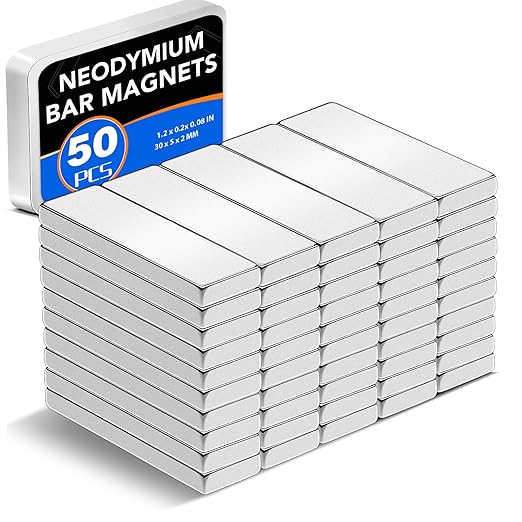 50 Pack Strong Neodymium Bar Magnets，Powerful Rare Earth Neodymium Magnets with Double-Sided Adhesive Perfect for Fridge, Garage, Kitchen, Craft, Office etc 30 x 5 x 2 mm