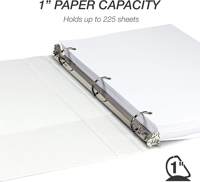 Samsill Durable 1 inch 3 Ring Binder, Made in USA, D Ring Binder, FSC 100% Recycled Chipboard, White, 12 Pack