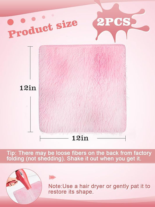 School Locker Rugs, Tie-dye 12 Inch Square Locker Decorations for Girls, Soft Fluffy Faux Fur Area Carpet with Anti-Slip Layer for Middle School Locker Decor Aesthetic Nail Photography (Pink, 2 Pcs)