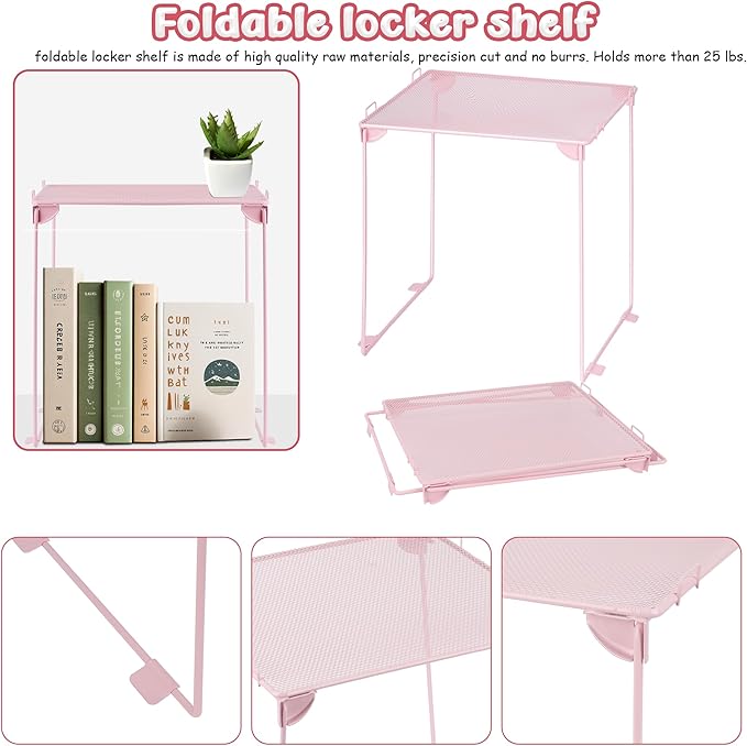 Pink Locker Accessories with Locker Shelf, Magnetic Mirror, Pen Holder, Whiteboard, Back to School Essentials Locker Organizer, 9 Piece Locker Decorations for Office School