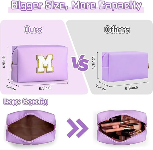 TOPEAST Small Makeup Bag Initial Cosmetic Bag Travel Toiletry Bag, Personalized Birthday Gift for Mom Sister Friends Teacher Nurse, Preppy Travel Stuff for Girls (Purple O)