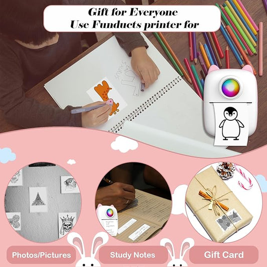 Sticker Printer, Inkless Portable Maker Machine with 11 Rolls Paper, Mini Pocket Thermal Bluetooth Printer with Multiple Templates for Study Notes, Photo, DIY, Gifts for Girls Kids
