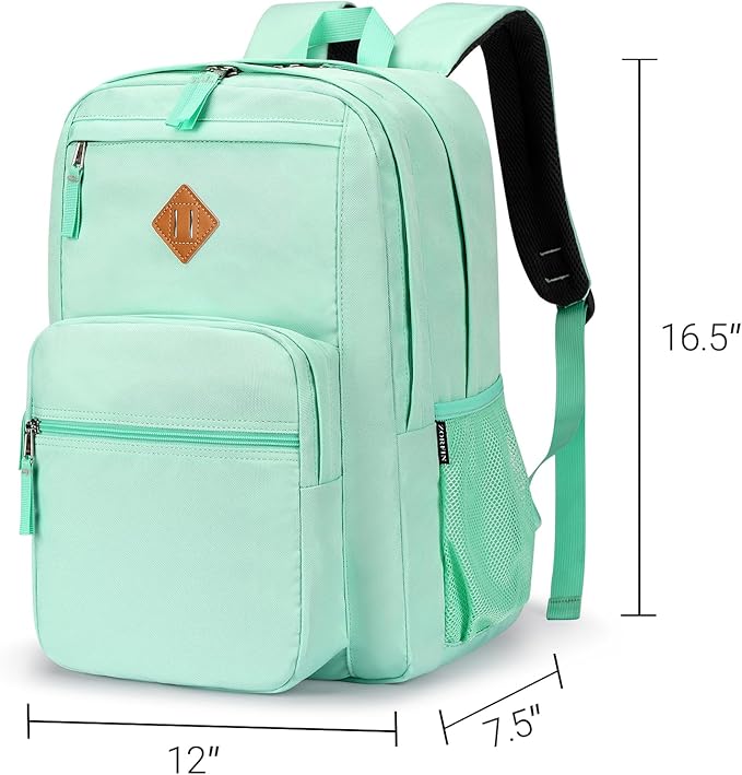 ZORFIN 26L Backpack for School, College, and Travel: Water Resistant Bookbag with 8 Compartments - Mint