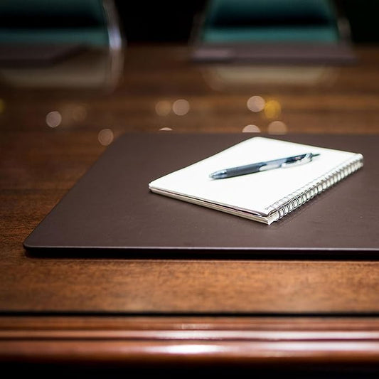 Dacasso 20" x 16" Brown Leatherette Luxury Conference Pad - Faux Leather Desk Blotter for Writing - Boardroom Organization & Executive Table Decor