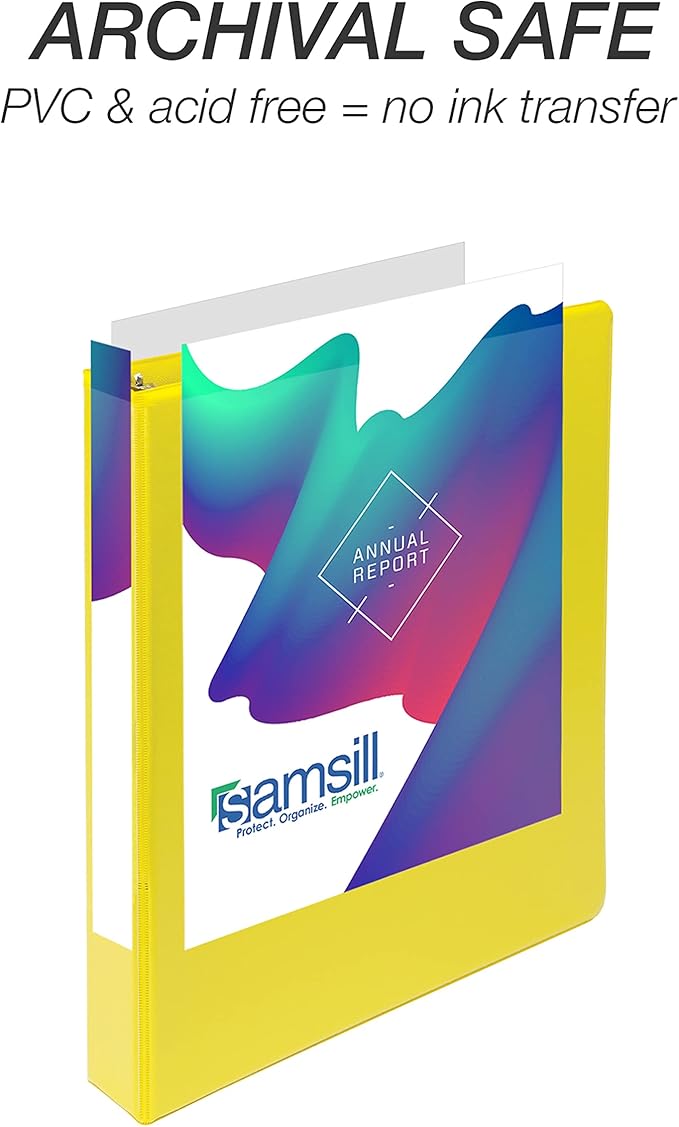 Samsill Durable 1 inch 3 Ring Binder, Made in USA, D Ring Binder, FSC 100% Recycled Chipboard, Yellow, 12 Pack