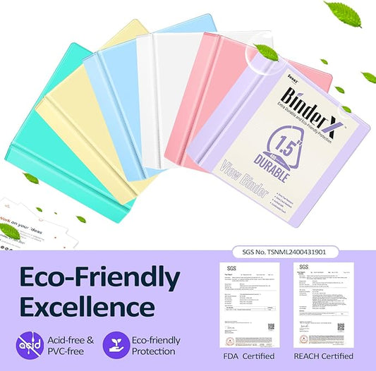 Sooez BinderX Extra Durable 1.5 Inch 3 Ring Binder, D-Ring Large Binder, Holds 400 Sheets of 8.5x11 Paper, Customizable View Cover with Inside Pockets, Heavy Duty 3 Ring Binder for School, Olive Green