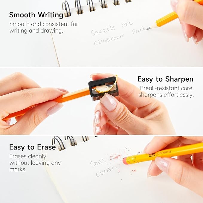 Shuttle Art Wood-Cased #2 HB Pencils, 600 Pack Sharpened Yellow Pencils with Erasers, Bulk Pack Graphite Pencils for School and Teacher Supplies, Writing, Drawing and Sketching