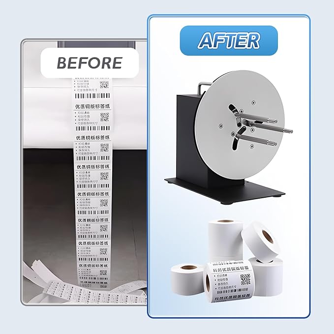 Automatic Label Rewinder Speed-Adjustable Label Rewinding Machine, Synchronized with Printer, Adjustable Core Holder 1"- 3", Label Width 120mm/4.72 inch,Roll Diameter 185mm/7.28"