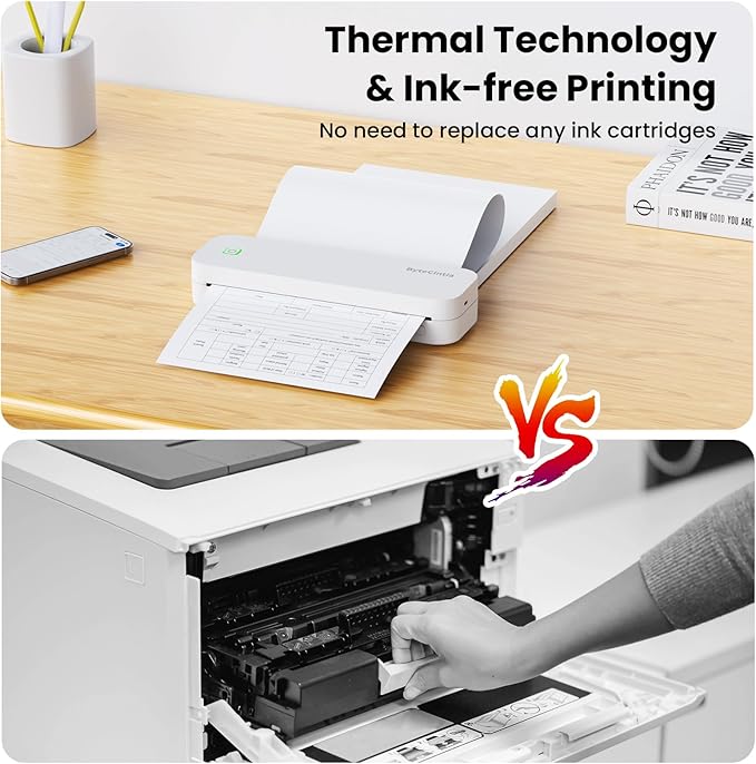 Portable Printer for Travel, Bluetooth Thermal Printer Supports 8.5 x 11 Inch US Letter Size, Compatible with Android and iOS & Laptop Inkless Mobile for Office, Car, School