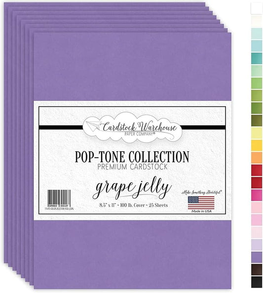 Cardstock Warehouse Pop-Tone Grape Jelly Purple Cardstock Paper – 25 Sheets, 8.5 x 11" - 100 lb / 270 GSM Premium Purple Card Stock for Die-cutting, Printing, Card Making & DIY Projects