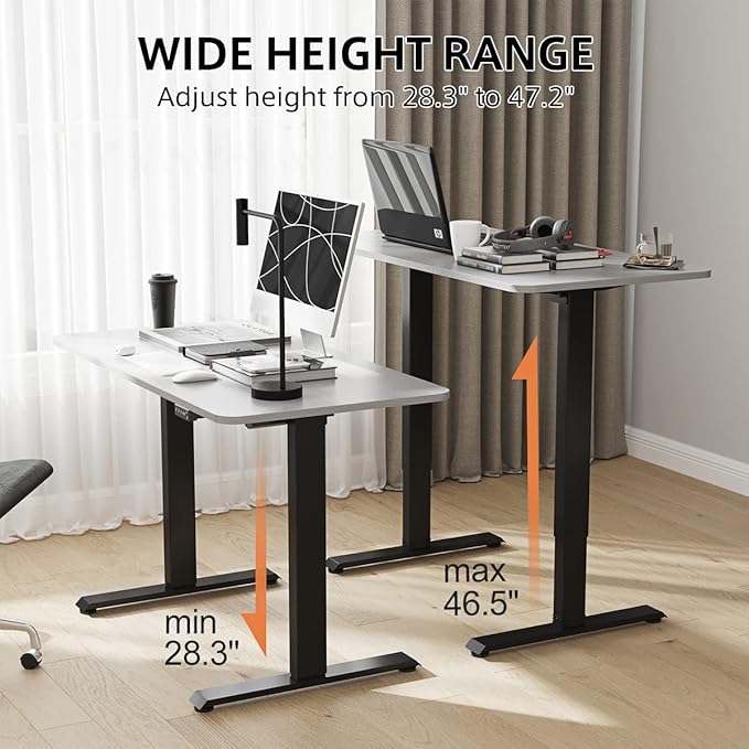 JOY worker Electric Height Adjustable Standing Desk, Grey Whole Piece 48 x 24 Inches Sit Stand Up Desk with Memory Controller, Quick Assembly Standing Workstation for Home Office