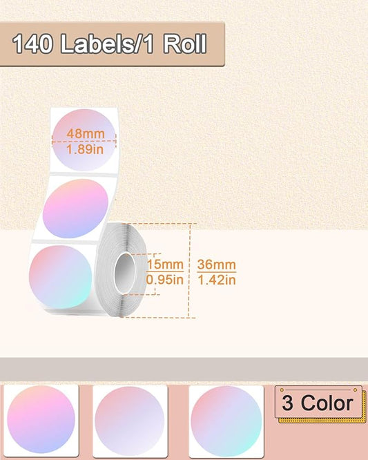 2 inch Round Thermal Labels for T50M/M110/M120/M220/M221 Label Maker, Thermal Printer Labels for Barcode, Shipping, Customized, Circle Direct Thermal Stickers 140 PCS/1 Roll, Dream Purple