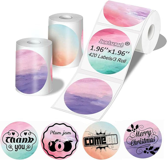 2 inch Round Thermal Labels for T50M/M110/M120/M220/M221 Label Maker, Thermal Printer Labels for Barcode, Shipping, Customized, Circle Direct Thermal Stickers 420 PCS/3 Rolls, Nebula