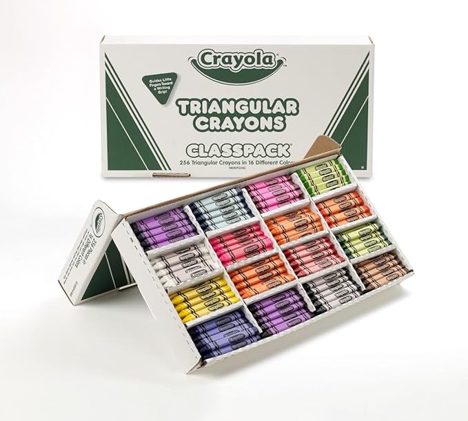Crayola Triangular Crayon Classpack (256ct), 16 Assorted Toddler Crayons, Anti Roll, Bulk Back to School Essentials, Preschool Teacher Classroom Must Haves