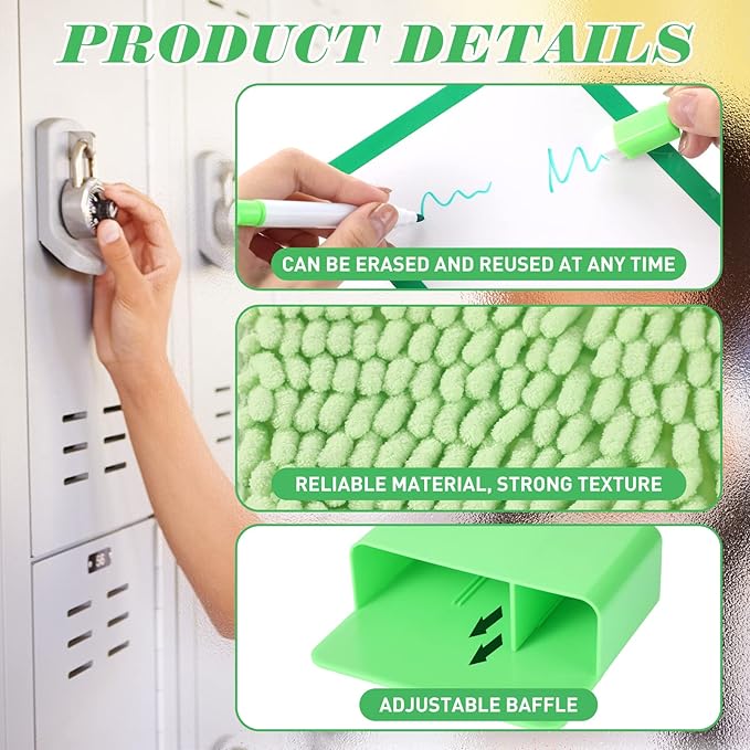 Timgle 8 Pcs Magnetic Locker Set Including Magnetic Wallpaper Mirror Locker Organizer Carpet Whiteboard Dry Erase Marker Accessories for Office School Supplies(Green,Wavy Style)