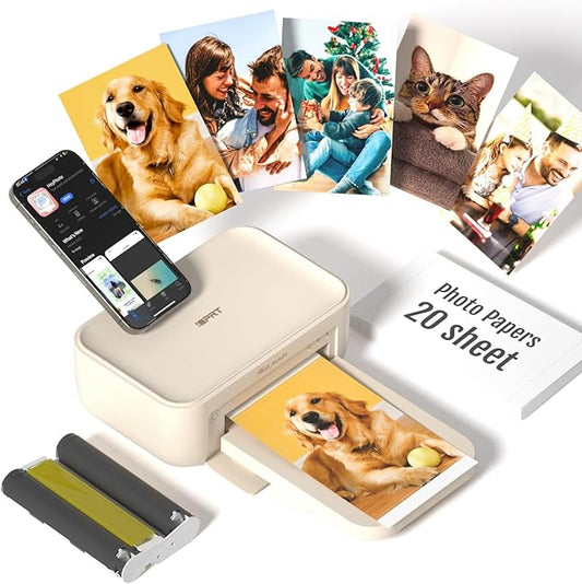 4x6 Photo Printer, CP4100 Photo Printer for iPhone & Android with 20 Sheets & 1 Cartridges, Instant Portable Photo Printers, Wi-Fi Wireless Picture Printer, Thermal Dye-Sublimation Ribbon, Beige