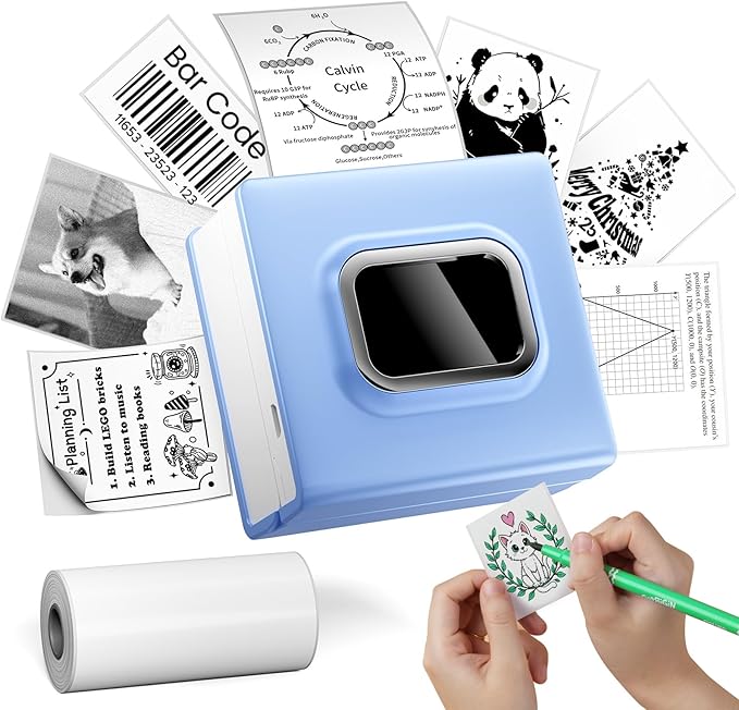 Sticker Printer - Portable Mini Sticker Maker Machine, M02D Print Pod with Tape, Bluetooth Thermal Pocket Printer for Kids School Study Item, Graphics Notes, List, Study, Gift, Photo