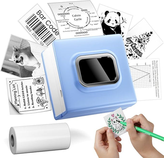 Sticker Printer - Portable Mini Sticker Maker Machine, M02D Print Pod with Tape, Bluetooth Thermal Pocket Printer for Kids School Study Item, Graphics Notes, List, Study, Gift, Photo