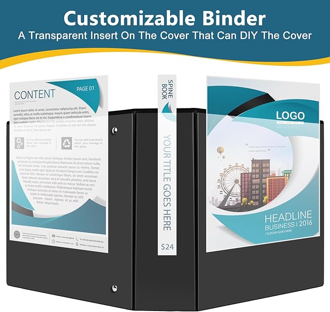 3" 3 Ring Binder, Standard 3-Inch Slant-D Ring Binder Fit Letter Size Paper, Presentation View Binders, 2 Packs, Black