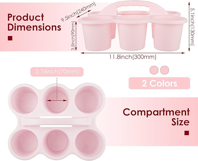2 Pack Classroom Caddy For School,Kidsroom,Pencil Holder,Plastic Cup Caddy for Drink Delivery(Pink)