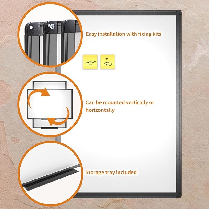 VIZ-PRO Magnetic Whiteboard/Dry Erase Board with Black Aluminium Frame, 18 X 12 Inches, Includes 1 Eraser & 2 Markers & 4 Magnets