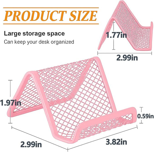Business Card Holder for Desk, Office Desktop Business Card Display Holder, Mesh Business Card Holder, Desk Accessories for Women and Men, Pink(3 Pack)