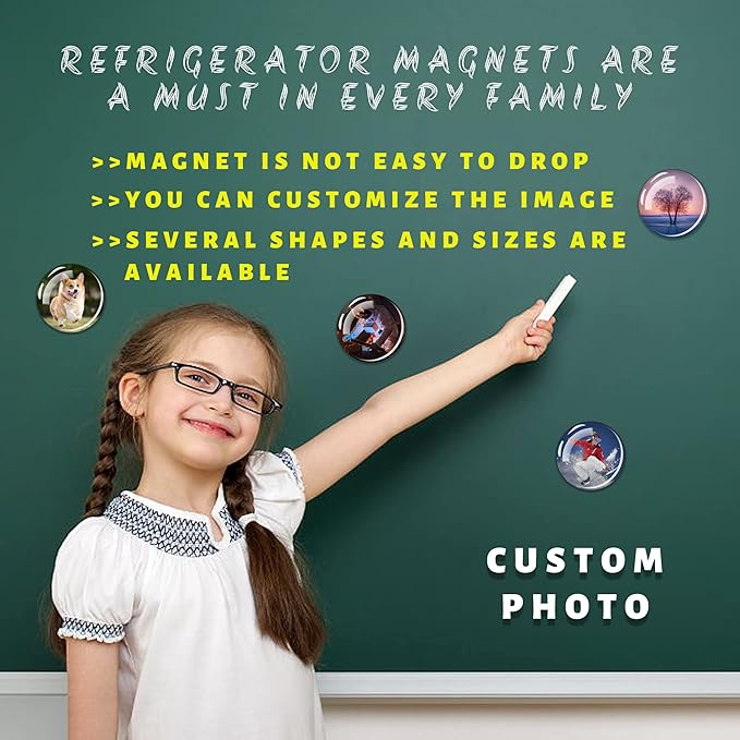 1PCS 40MM Picture Magnets Photo Custom Fridge Magnet Personalized Refrigerator Magnets for Whiteboard Decorative Funny Magnets for Kitchen Office Round Refrigerator Magnets