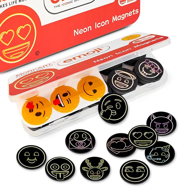 MORCART 54Pcs Emoji Refrigerator Magnets Fridge Magnets for Locker Whiteboard - Neon Magnets Funny Magnets for School Home Kitchen Office Gift for Family and Friend EM-026