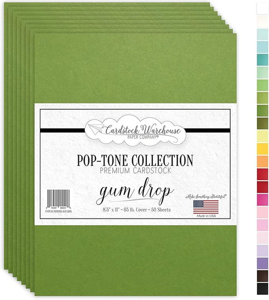 Cardstock Warehouse Pop-Tone Gumdrop Green Cardstock Paper – 50 Sheets, 8.5 x 11" - 65 lb / 175 GSM Premium Green Card Stock for Die-cutting, Crafts, Printing, Card Making and DIY Projects