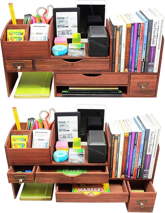 Executive Office Solutions Adjustable Wooden Desk Organizer For Desktop, Tabletop, Office or Counter – Wood Storage Shelf Rack For Office Supplies, Desk Accessories, or Mail – Cherry