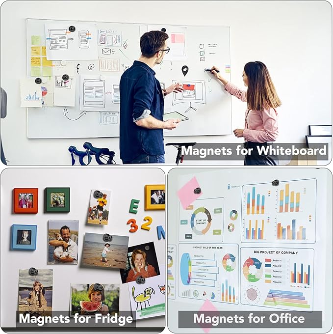LOVIMAG Fridge Magnets for Office Accessories, 20 Pcs Black Refrigerator Magnets for Office Organization, Small and Strong Push Pin Magnet for Whiteboard,Classroom,Kitchen,Locker Etc