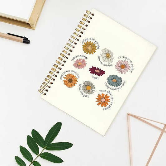 Yetmadi Inspirational Flower Notebook, White Positive Affirmations Journals for Women, Motivational Floral Mnetal Health Notebooks for Women, Self Love Gifts, 5.5x8.3 Inch