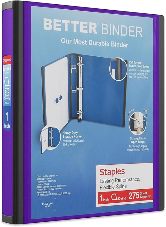 STAPLES 827599 Better 1-Inch D 3-Ring View Binder Purple (19065)