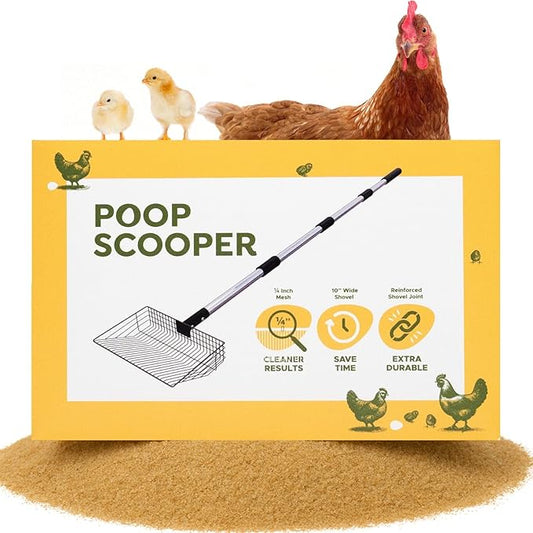 ¼" Slotted Chicken Poop Scooper for Sand - Fine Sifter & Durable Chicken Coop Scoop - Sifting Shovel; Coop Pooper Scooper, Metal Sand Sifter Shovel for Poultry Run, Poultry Litter Tools; Poop Scoop