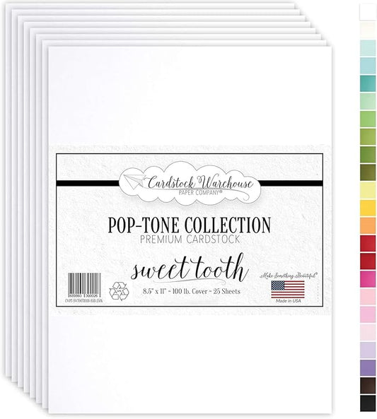 Cardstock Warehouse Pop-Tone Sweet Tooth White Cardstock Paper – 25 Sheets, 8.5 x 11" - 100 lb / 270 GSM Premium White Card Stock for Die-cutting, Crafts, Printing, Card Making and DIY Projects