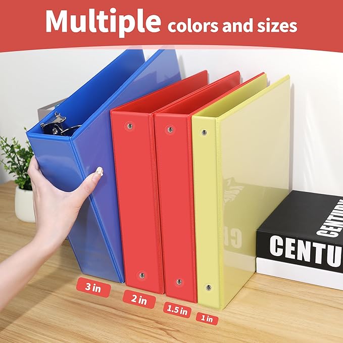SUNEE 3 Ring Binder 1.5 Inch 1 Pack, Clear View Binder Three Ring PVC-Free (Fit 8.5x11 Inches) for School or Office Supplies, Red